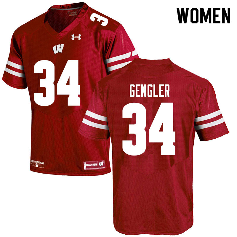 Wisconsin Badgers Women's #34 Ross Gengler NCAA Under Armour Authentic Red College Stitched Football Jersey ZT40Z56ZO